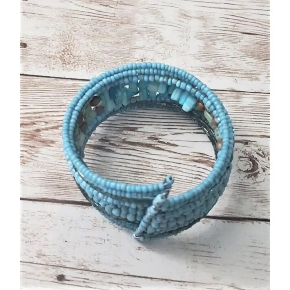 Vintage Bracelet / Bangle - Turquoise Tone Wrap Bracelet